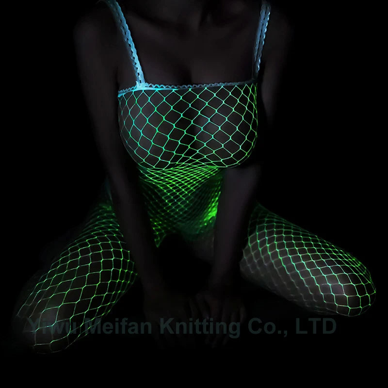 Glow in the Dark Fishnet Stockings Lingerie Body Stocking Luminous Glowing Fishnet Underwear Bodystockings for Women