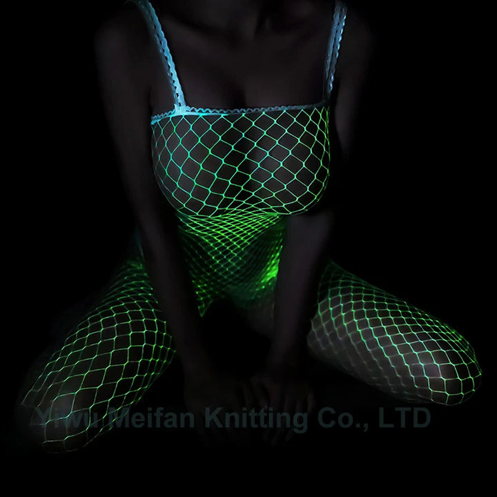 Glow in the Dark Fishnet Stockings Lingerie Body Stocking Luminous Glowing Fishnet Underwear Bodystockings for Women