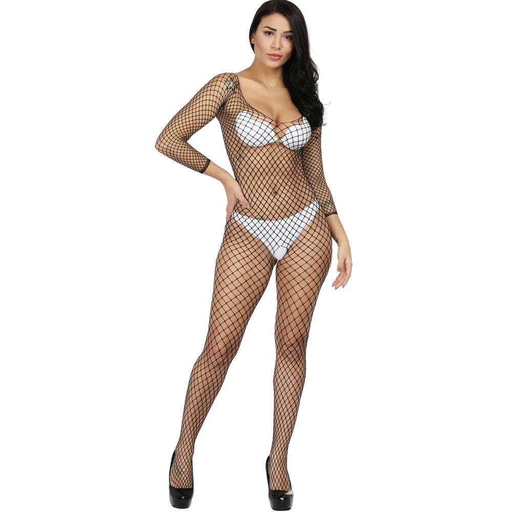 Wholesale Women's Fishnet Bodystocking One -piece Longsleeve Bodysuit Sexy Lingerie for Women