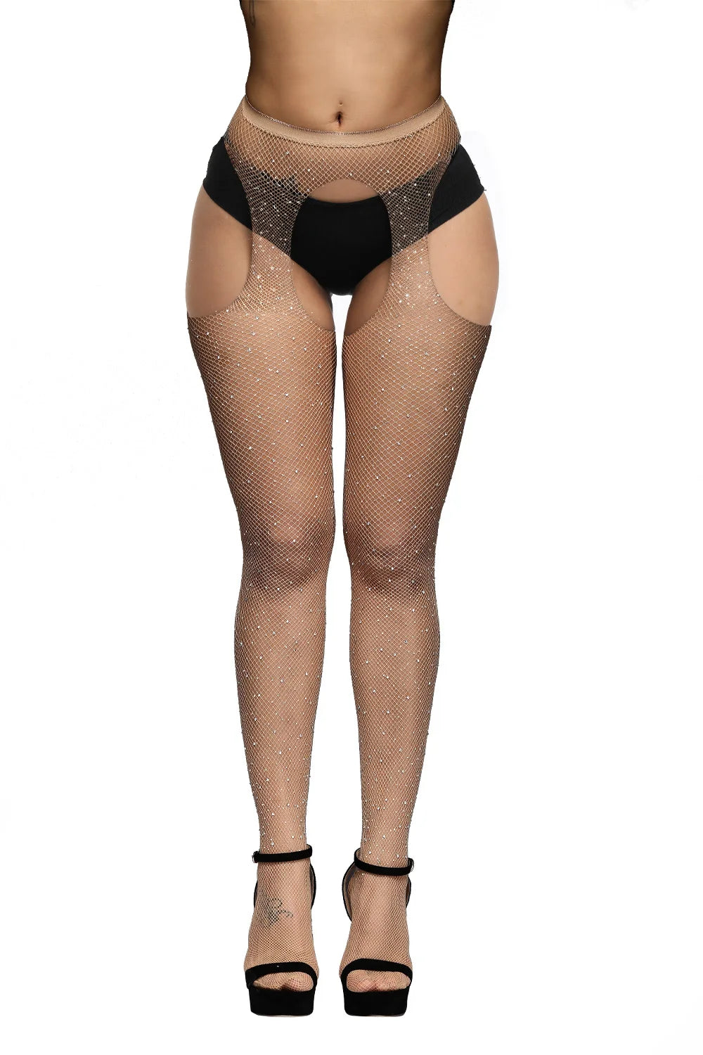 Women's Hosiery Sexy Fishnet Rhinestone Stockings Glitter Tights Open Crotch Pantyhose Womens Sexy Underwear