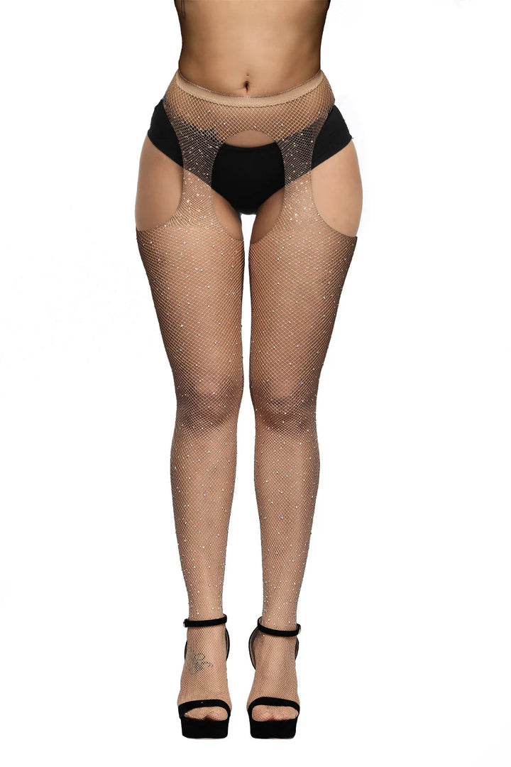 Women's Hosiery Sexy Fishnet Rhinestone Stockings Glitter Tights Open Crotch Pantyhose Womens Sexy Underwear