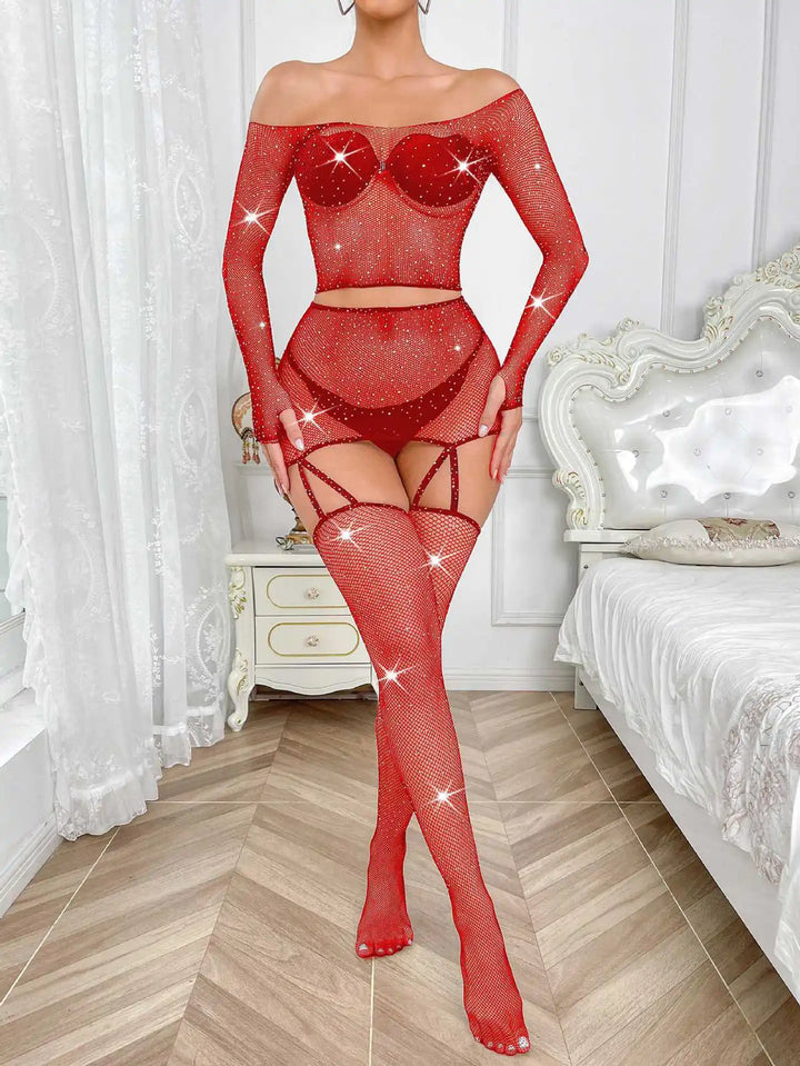 Wholesale Women's Long Sleeve Open Low Cut Body Stocking Women's Mesh Bodystocking Off the Shoulder Fishnet Bodysuit TzG063