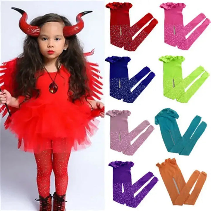 Children Rhinestone Fishnets Pantyhose White Diamond Sparkle Stockings Baby Costumes Cotton Crotch Fishnets Socks