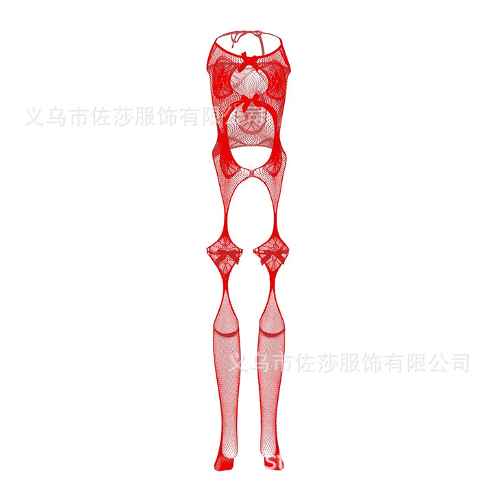 Designer Black Club Party Sexy Pattered With Bow Fishnnet Sexy Lingerie Crotchless Bodysuit One Piece Babydoll One Size