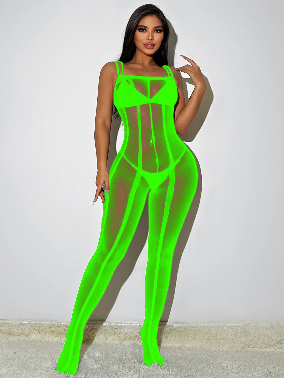 Gradient Color Underwear Woman Lingeries Sexy Crotchless Bodysuit Mesh Sheer Silk Bodystockings Lenceria Para Mujer