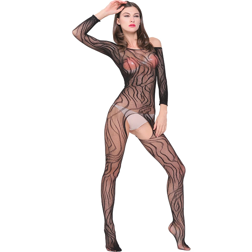 Ins Popular Worm Print Lingerie Femme Sexy Crotchless Bodysuit Underwear Women Sexy Erotic Body Stocking Lingerie W080