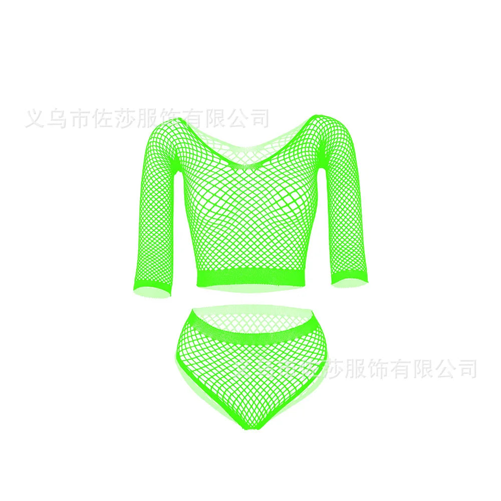 Sexy Mini Bodydress Set Mesh Nets Full Body Stocking Lingerie Women Polyester Seamless Body Stocking Dress