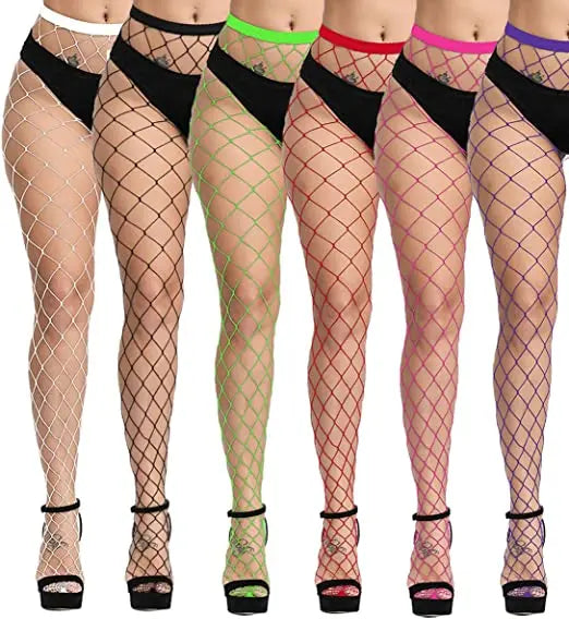 Plus Sizes Women High Waist Fishnet Stockings Tights Sexy Crotchless Mesh Pantyhose for Dance Costumes Party Socks