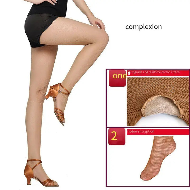 Women's Professional Soft Stretch Non-slip Dance Fishnet Tight Stockings Samba Tango Latin Dance Pantyhose