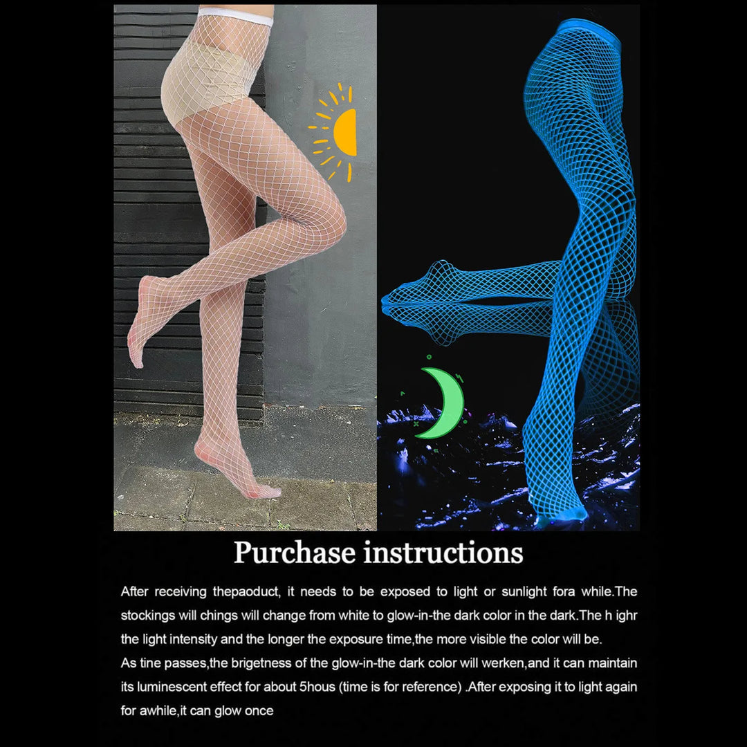 Halloween Glow in the Dark Fishnet Stockings Dress  Luminous Sexy Fishnet Pantyhose for Women's Sexy Erotic Lingerie