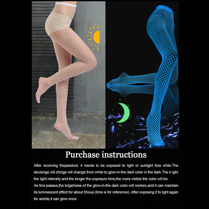 Halloween Glow in the Dark Fishnet Stockings Dress  Luminous Sexy Fishnet Pantyhose for Women's Sexy Erotic Lingerie