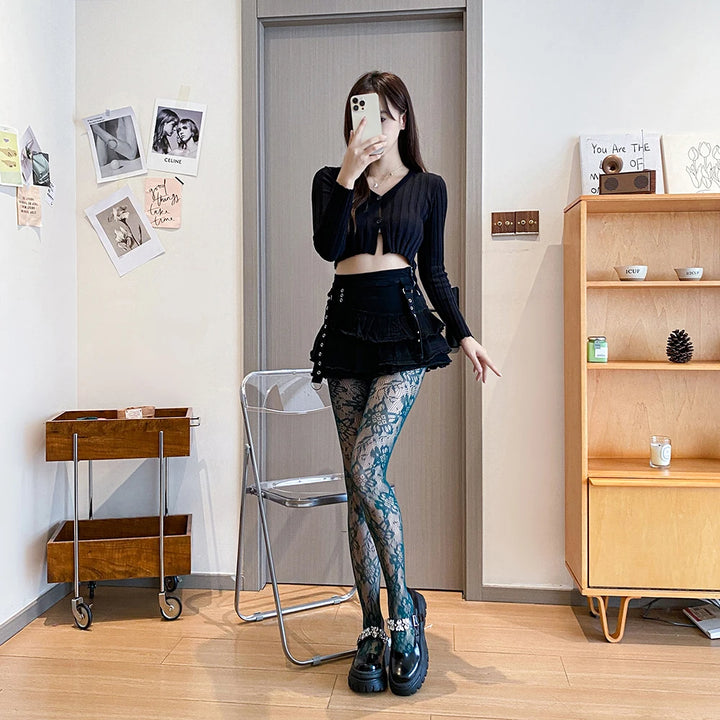 Punk Style Medias De Rejilla Women's Club Party Pantyhose/Tights Candy Color Floral Fishnet Stockings Collant Femme