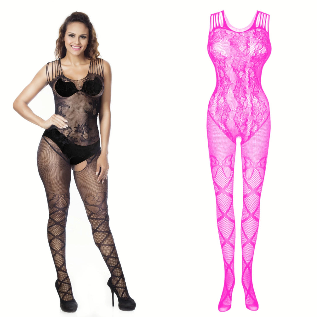 Plus Size Sexy Fishnet Bodystocking Lingerie Bows Seduction Sheer Mature Girls Sexy Black Crotchless Body Stocking