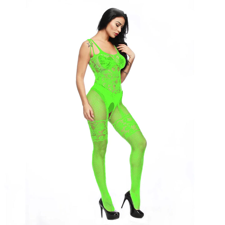 Factory Wholesale Skin Lace Mesh Sheer Lingerie Women Sexy Crotchless Body Stocking Fishnets Bodysuit for Women Clothing W085