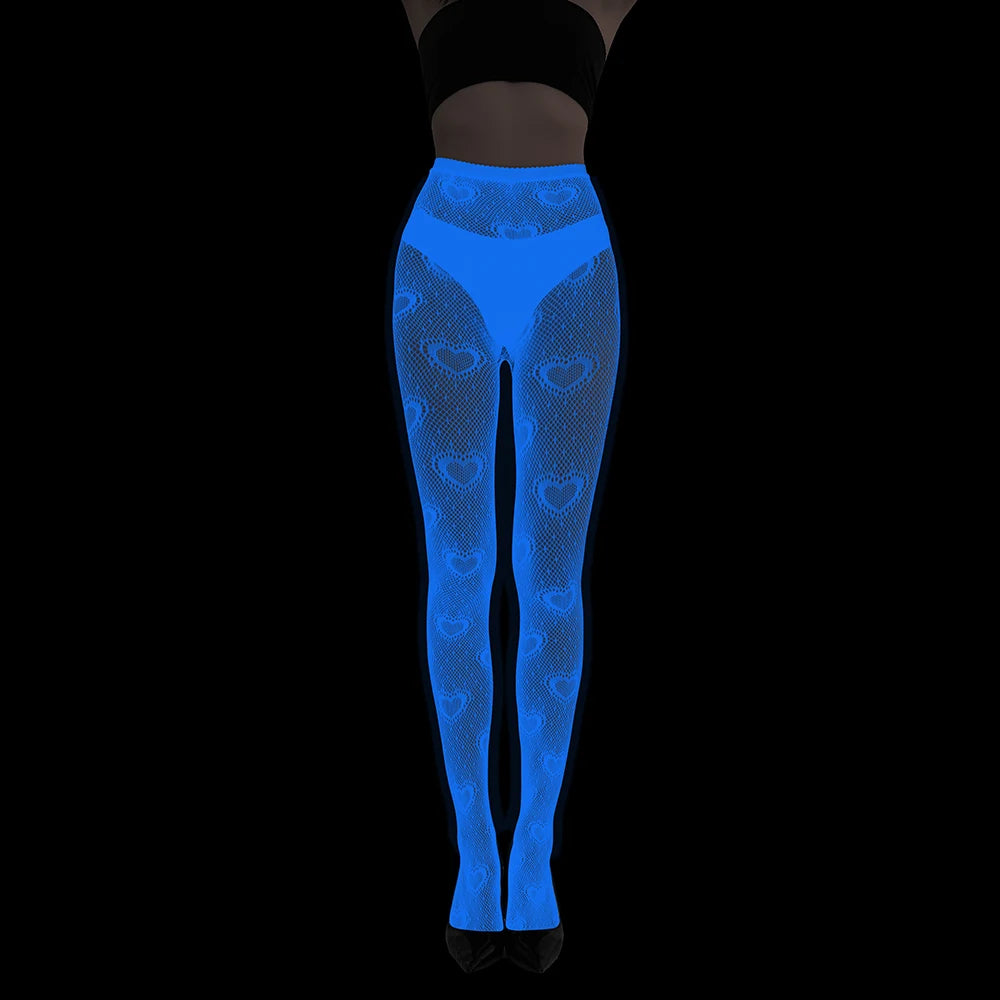 Wholesale Luminous Women Body Stocking Glow in the Dark Sexy Fishnet Bodystocking Transparent Nylon Socks Mesh Pantyhose