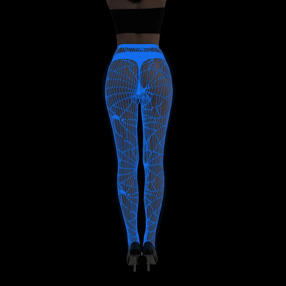 Wholesale Luminous Women Body Stocking Glow in the Dark Sexy Fishnet Bodystocking Transparent Nylon Socks Mesh Pantyhose