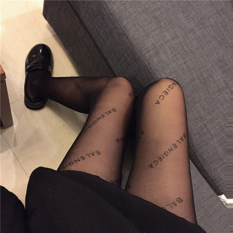 Popular Sexy Fishnet Tights for Women Custom Print Logo Pantyhose gg Hollow Out Stockings
