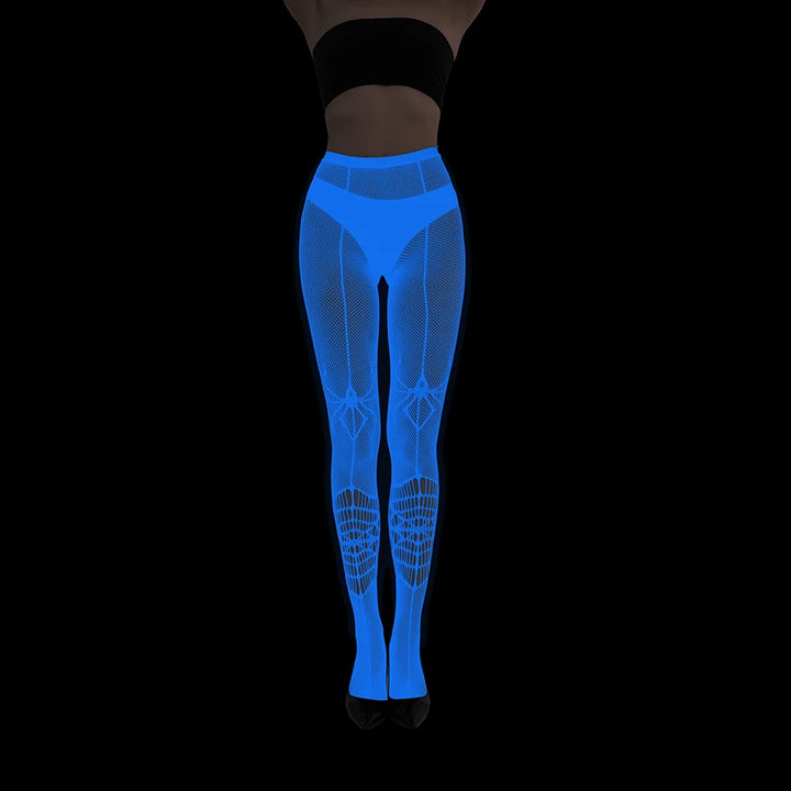 Glow in the Dark Fishnet Stockings Women Sexy Floral Jacquard Pantyhose Tights Nightclub Dance Nylon Luminous Hosiery