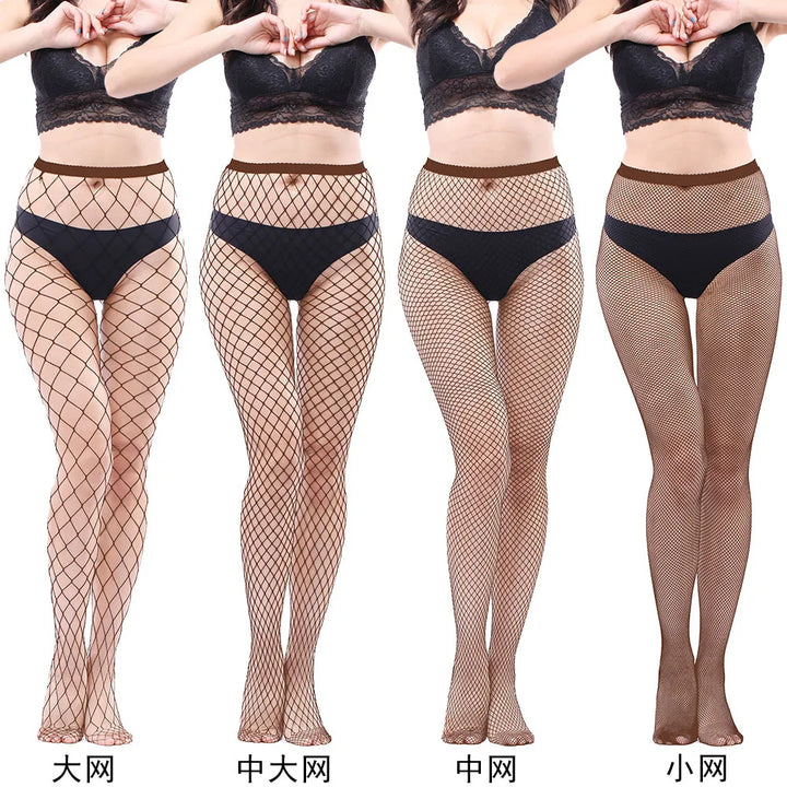 Women's Sexy Black Mesh Pantyhose Middle Mesh Fishnet Punk Dress Sexy Lingerie Nylon Hollow Out Pantyhose