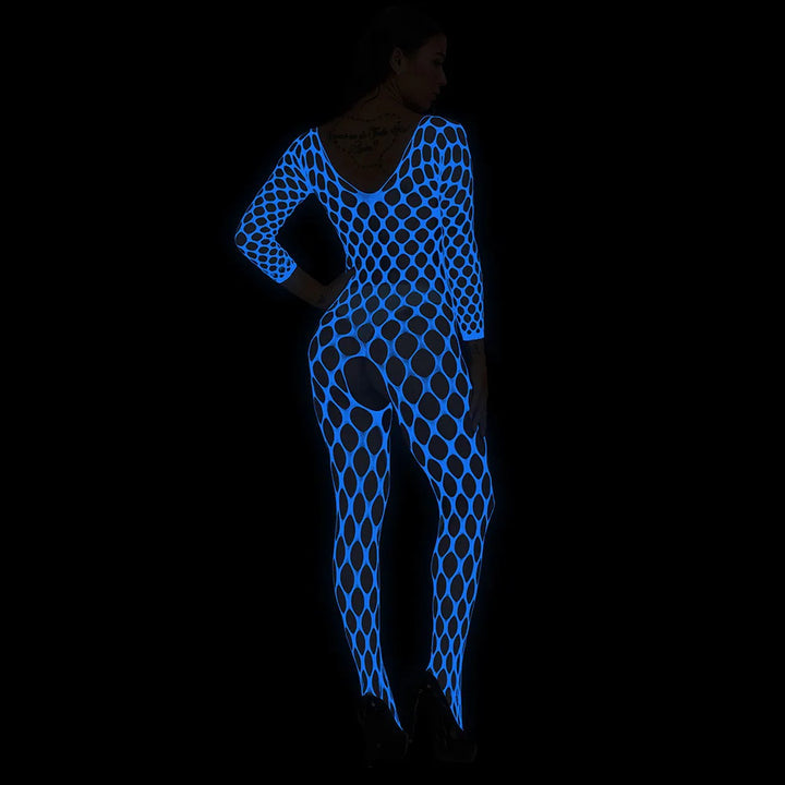 Luminous Fishnet Stockings Full Body Women Glow in Dark Lingerie Femme Sexy Crotchless Party Dancewear Bodystocking