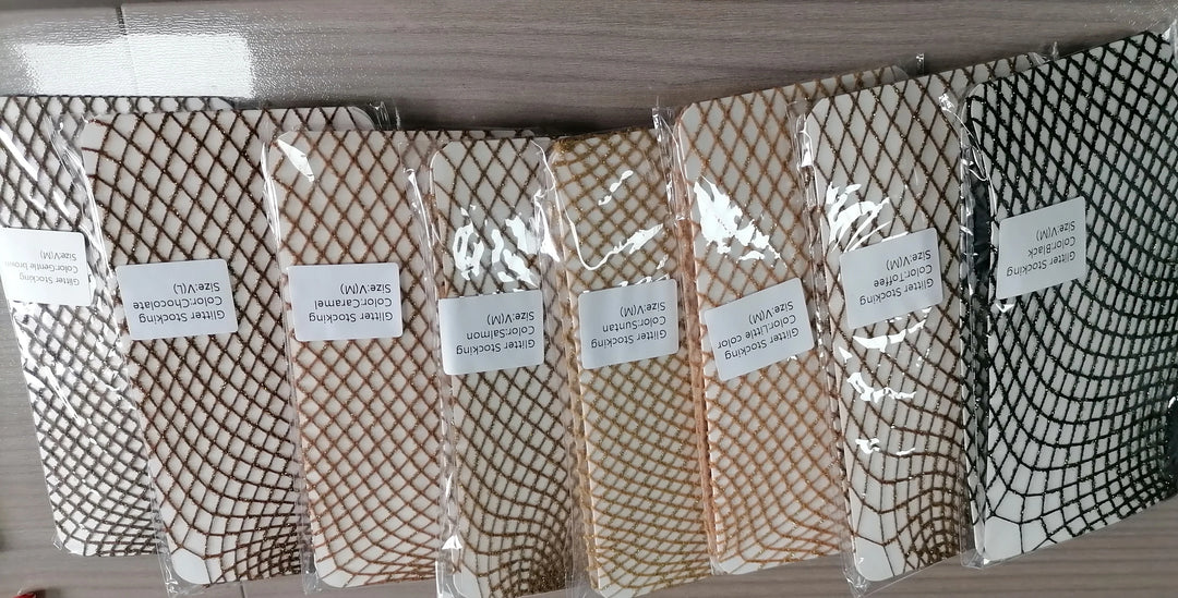 Custom Manufacturer Popular Plus Size Carnival V Cut Stockings for Women  Golden Nude Colors Glitter Fishnet Pantyhose