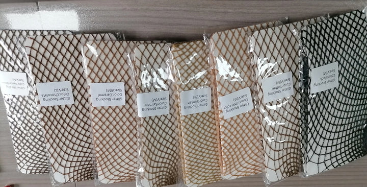 Custom Manufacturer Popular Plus Size Carnival V Cut Stockings for Women  Golden Nude Colors Glitter Fishnet Pantyhose