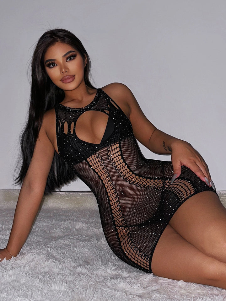 Popular Rhinestone Babydoll Lingerie Femme Sexy Body Stocking Lingerie Dress Party Club Exotic Performance Dancewear