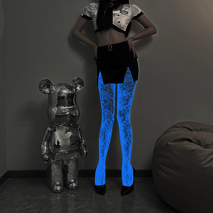 Wholesale Luminous Women Body Stocking Glow in the Dark Sexy Fishnet Bodystocking Transparent Nylon Socks Mesh Pantyhose