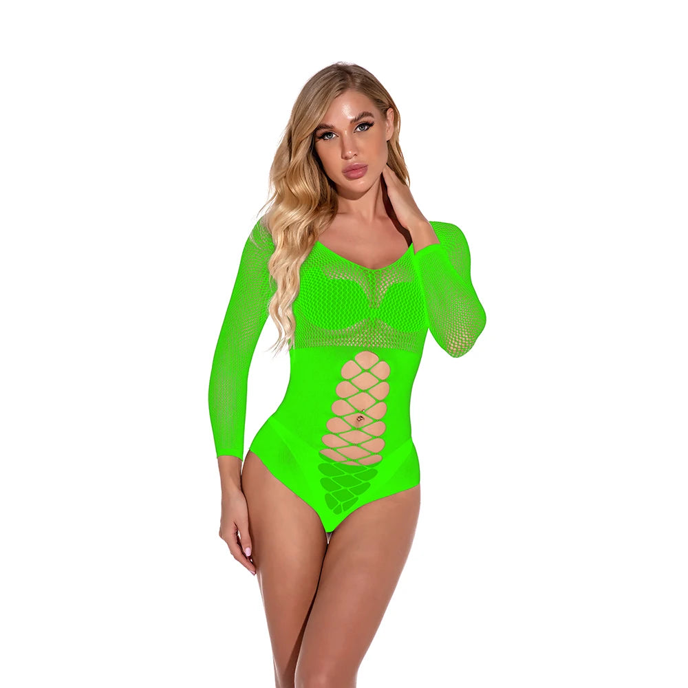 Custom Women's Sexy Fishnet Body Doll Rhinestone Lingerie Mesh Sheer Bodystocking Crotchless Erotic Lingerie Sexy
