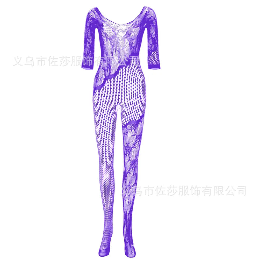 Black Dress Hollow Out Erotic Floral Lace Sexy Fat Women Plus Size Lingerie Fishnet Bodystocking WIth Handcuffs
