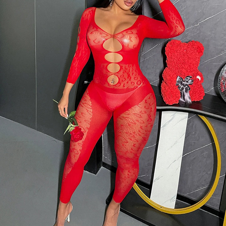 Woman Sexy Plus Size Body Stockings Mesh Sheer Transparent Bodystocking Long Sleeve Bodysuit Fishnet Pantyhose/Tights