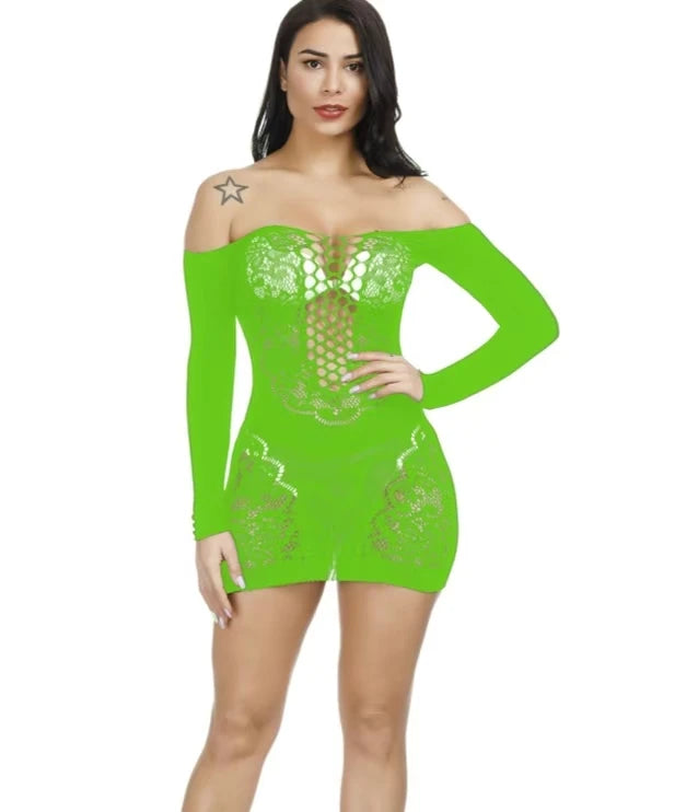 Plus Size Women Sexy Shiny Tights Jumpsuit Lace Cutout Transparent Body Stocking Lingerie Dress Femme Sexy Babydoll