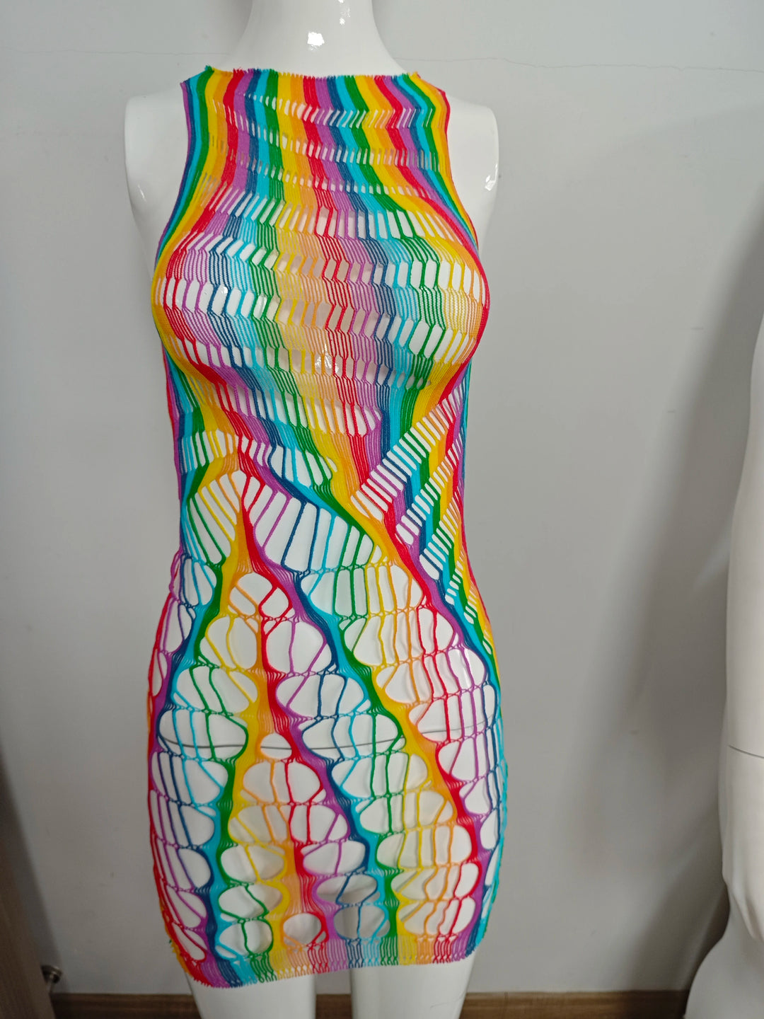 Plus Size  Women's Rainbow Fishnet Bikini Swimsuit Party Clubwear Swimwear Rainbow Long Sleeve Teddy Lingeries Bodysuits  W8231