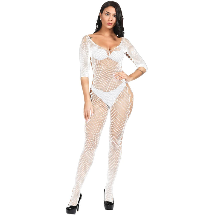 Nylon Fishnet Stockings Full Body Women Erotic Lingerie Open Crotch Bodysuits Sexy Cutout Transparent Bodystocking