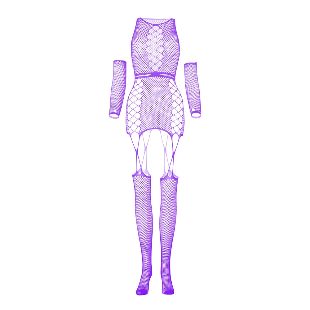 Women Sexy Lingerie Bodysuits Long Sleeve Open Crotch Mesh Sling Body Stockings Costumes Fishnet Suspender Bodystocking