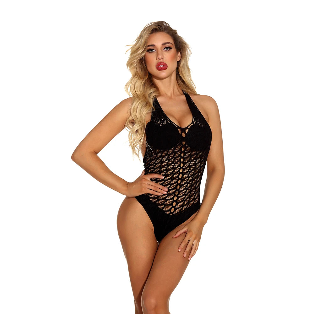 Lenceria Para Mujer Hollow Out Sexy Halter Bikini Dress Women Sexy Erotic Lingerie Stockings Full Body Sexy Baby Doll