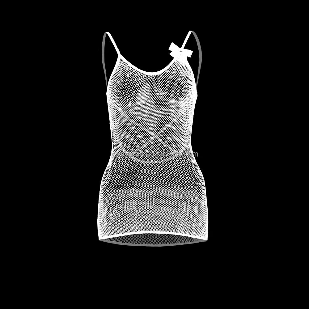 Hot Sales Women Sexy Fishnets Designer New Solid Color Mesh Lingerie With Bow Strap Cutout Bodystocking Dresses