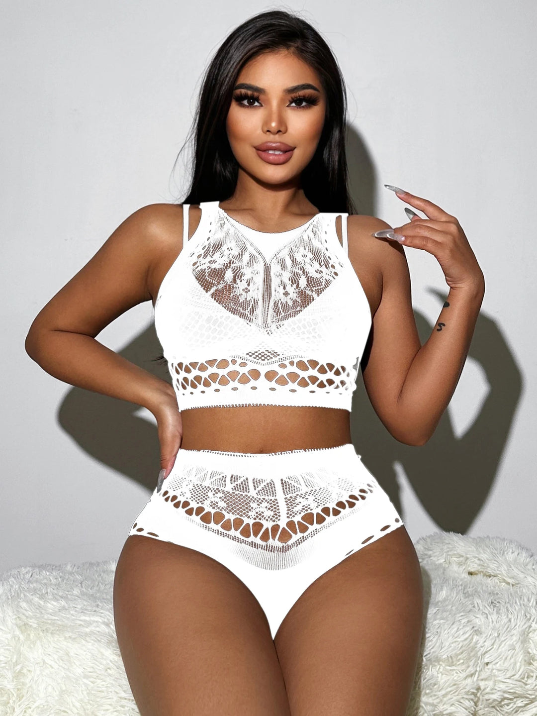 2024Vintage Sexy Baby Dolls Teddy Dress Women Sexy Mesh Erotic Lingerie 2pc Set Nightclub Sexy Floral Opaque Bodysuit