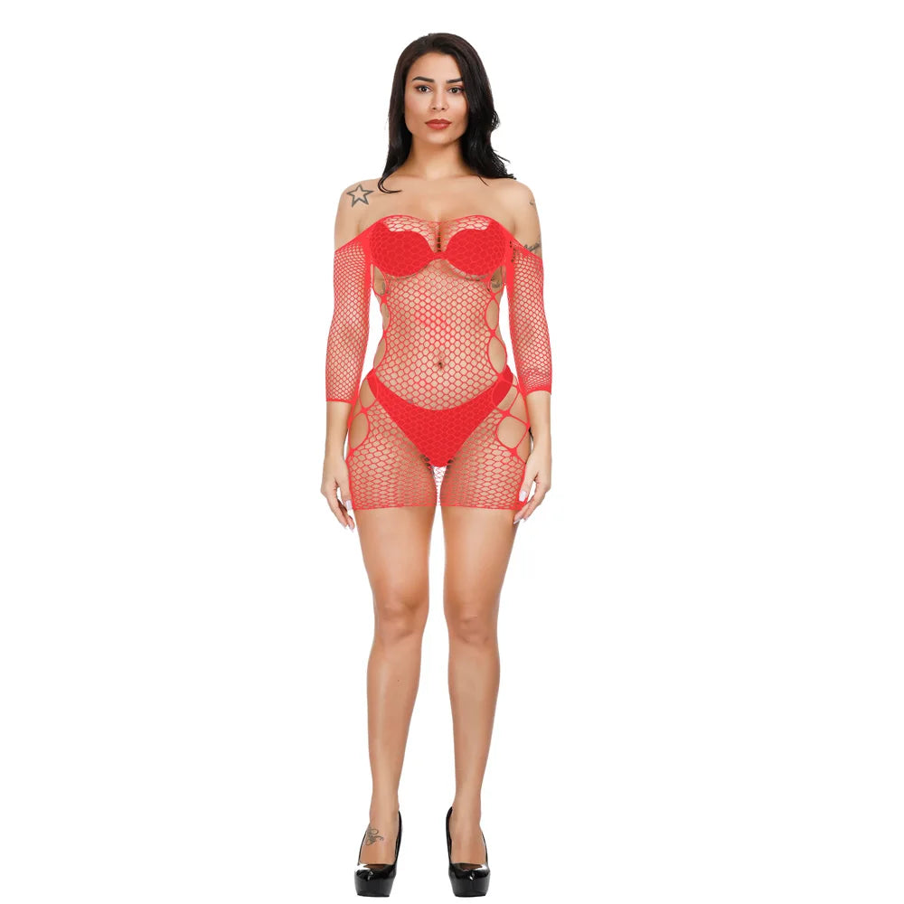 Cutout Sexy Fishnets Bodysuit for Women Plus Size Sexy Lingerie  Bodystocking See Through Sexy Erotic Lingerie Dress