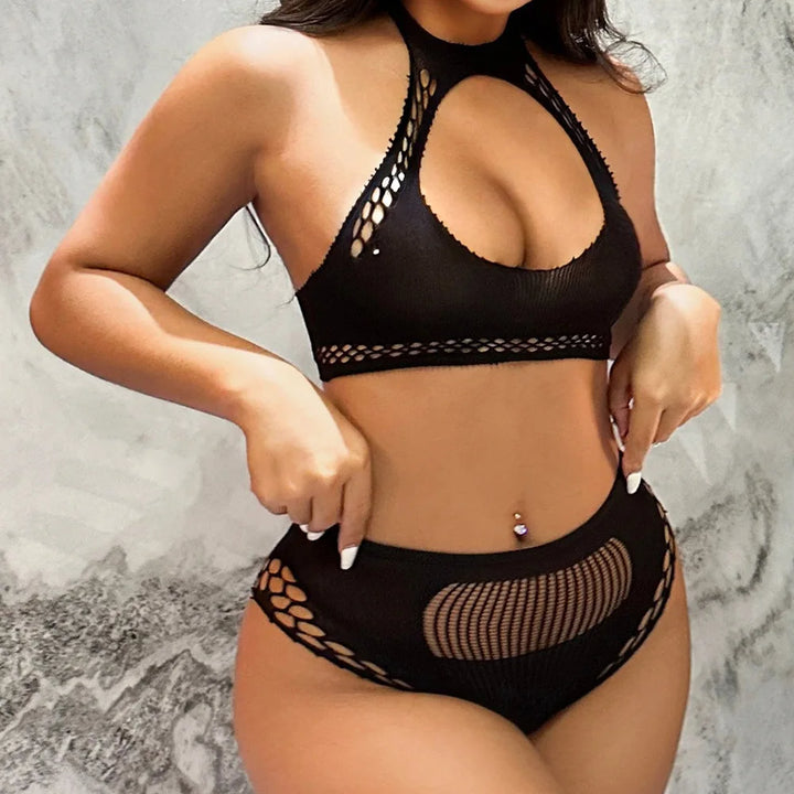 Retro Sexy Babydoll for Women Sexy Erotic Lingerie Two Piece Set Thongs Fishnet Underwear Bodysuit Lenceria Para Mujer