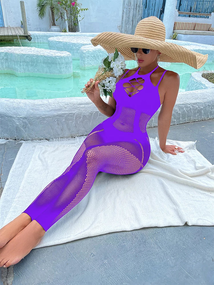 Hot Sales  Crotchless Sexy Full Body Fishnets Pantyhose Cutout Women Erotic Bodysuit Mesh  Fishnet Bodystocking