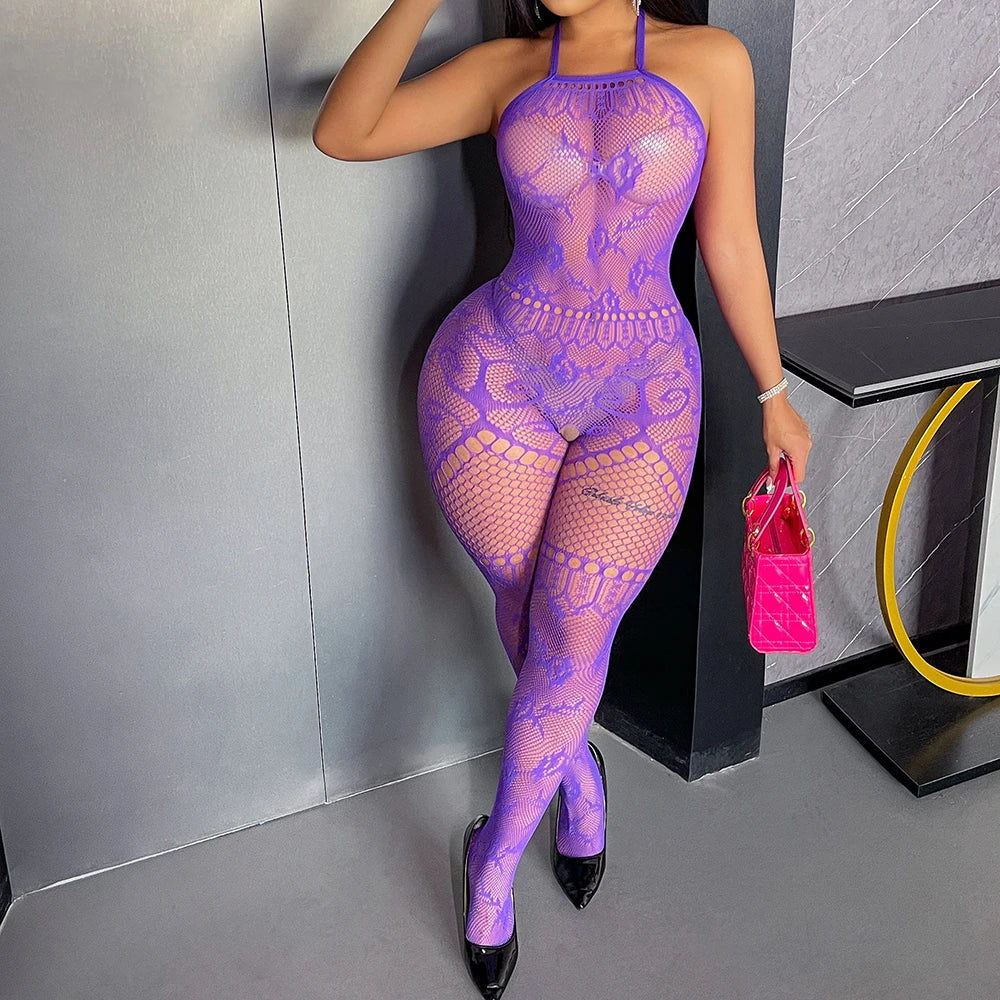 Full Body Stocking for Women Transparent Bodysuit One Piece Jumpsuit Exotic Dancer Outfits Fishnet 6014