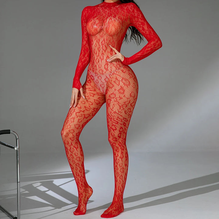 Women's Sexy Leopard Print Mesh Bodystocking Thin Transparent One Piece Fishnet Stocking New Bodysuit Nightwear Lingerie G135