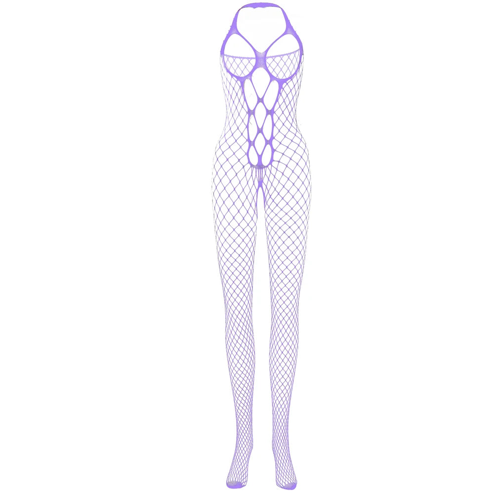 Sexy Erotic Lingerie Femme Sexy Hollow Out Halters Exposed Breast Bodystocking Lingerie Stockings Crotchless Erotic