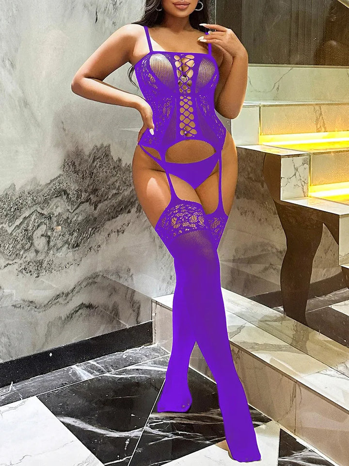 Hot Fishnet Bodysuit Lace  See Through Bodystocking Nuisette Sexy Lingerie Garters Belt Stockings for Women Lenceria
