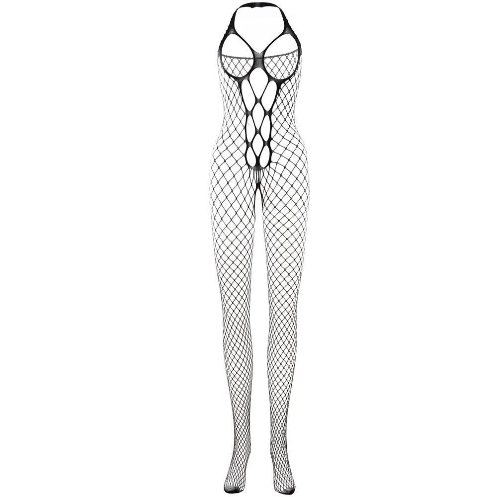 Sexy Erotic Lingerie Femme Sexy Hollow Out Halters Exposed Breast Bodystocking Lingerie Stockings Crotchless Erotic