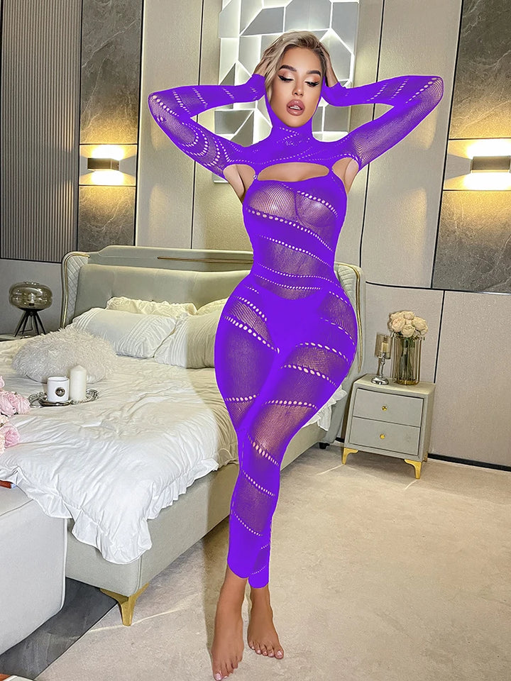 2025 NEW Hooded Sexy Rhinestone Body Stocking Plus Size for Chubby Women Crotchless Bodysuits Erotic Lingerie Outfits