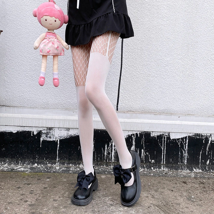 High Waist Fishnet Leggings Pantyhose Mock Suspender Pantyhose Striped Goth Fishnets Stocking Body  Suspender Tights