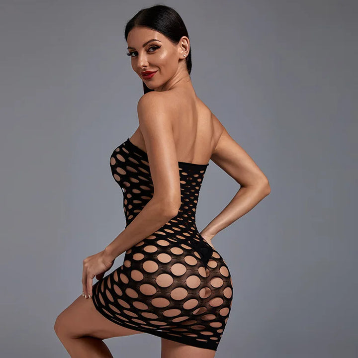 2025 Nylon Fishnet Lace up Lingerie Sexy Short Skirt Pajamas Lingerie Midi Woman Lingeries Sexy Party Outfits Sexy Club Dress