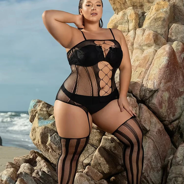 220lbs Customize Chubby Lady's Sexy Babydoll Women's Sexy Fishnet Bodystocking Erotic Lingerie Plus Size Underwear Women Sexy